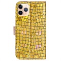 Croco Bling Serie iPhone 13 Pro Wallet Hülle - Gold