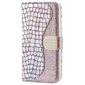 Croco Bling Serie iPhone 13 Pro Wallet Hülle - Roségold