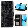 Crocodile Serie Nothing Phone (1) Lederhülle mit Geldbörse mit RFID - Schwarz