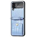 Crocodile Series Samsung Galaxy Z Flip4 5G Hülle mit Trageriemen - Blau