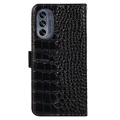 Crocodile Serie Motorola Moto G62 5G Lederhülle mit Geldbörse mit RFID - Schwarz