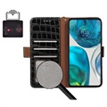 Crocodile Serie Motorola Moto G62 5G Lederhülle mit Geldbörse mit RFID - Schwarz