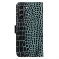 Crocodile Serie Samsung Galaxy S21 FE 5G Lederhülle mit Geldbörse mit RFID - Grün