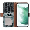 Crocodile Serie Samsung Galaxy S21 FE 5G Lederhülle mit Geldbörse mit RFID - Grün