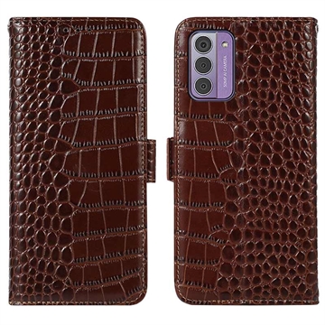 Nokia G42 Crocodile Serie Lederhülle mit Geldbörse mit RFID - Braun