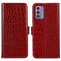 Nokia G42 Crocodile Serie Lederhülle mit Geldbörse mit RFID - Rot