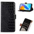 Crocodile Serie iPhone 14 Lederhülle mit Geldbörse mit RFID - Schwarz