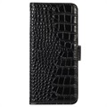 Crocodile Serie OnePlus Ace/10R Lederhülle mit Geldbörse mit RFID - Schwarz
