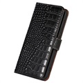 Crocodile Serie OnePlus Ace/10R Lederhülle mit Geldbörse mit RFID - Schwarz