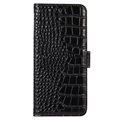 Crocodile Serie Samsung Galaxy M33 Lederhülle mit Geldbörse mit RFID - Schwarz