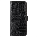 Crocodile Serie Samsung Galaxy M33 Lederhülle mit Geldbörse mit RFID - Schwarz
