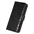 Crocodile Serie Samsung Galaxy M33 Lederhülle mit Geldbörse mit RFID - Schwarz