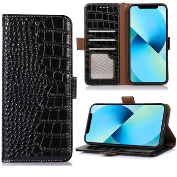 Crocodile Serie Samsung Galaxy Xcover6 Pro Lederhülle mit Geldbörse mit RFID - Schwarz