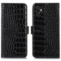 Crocodile Serie Samsung Galaxy Xcover6 Pro Lederhülle mit Geldbörse mit RFID - Schwarz