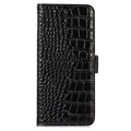 Crocodile Serie Samsung Galaxy Xcover6 Pro Lederhülle mit Geldbörse mit RFID - Schwarz