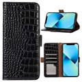 Crocodile Serie iPhone 14 Lederhülle mit Geldbörse mit RFID