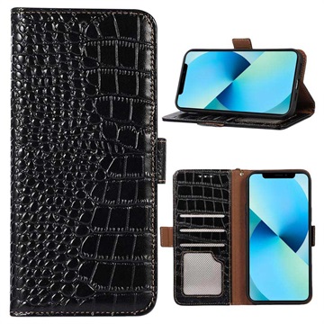 Crocodile Serie iPhone 14 Lederhülle mit Geldbörse mit RFID