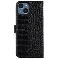 Crocodile Serie iPhone 14 Lederhülle mit Geldbörse mit RFID
