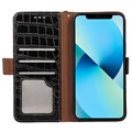 Crocodile Serie iPhone 14 Lederhülle mit Geldbörse mit RFID
