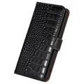 Crocodile Serie iPhone 14 Lederhülle mit Geldbörse mit RFID
