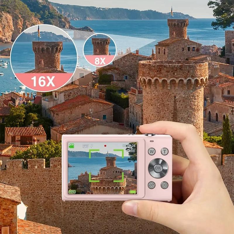 Kinder Kamera 4K - 64MP Mit 16x Zoom & Klappdisplay In Pink | Perfekt Für Vlogs & Selfies