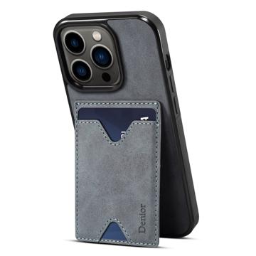 Denior Kartenhalter Ständer iPhone 14 Pro TPU Hülle - Grau