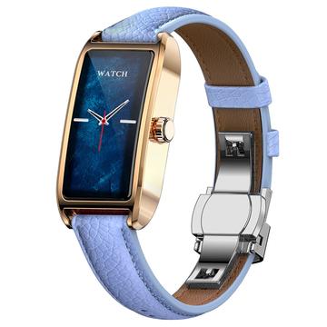 Dora T Elegante Smartwatch für Frauen mit dänischer Sprache - Blau / Roségold 
