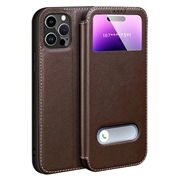 iPhone 16 Pro Max Dual View Flip Lederhülle - Braun