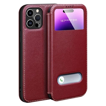 iPhone 16 Pro Max Dual View Flip Lederhülle - Rot