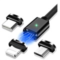Essager 3-in-1 Magnetisches Kabel - USB-C, Lightning, MicroUSB - 2m - Schwarz