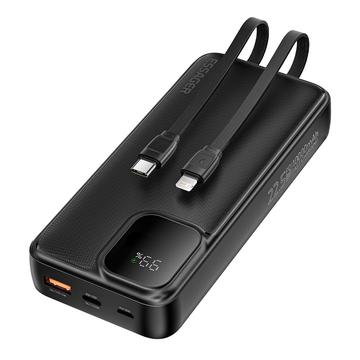 Essager Digital Display 20000mAh Power Bank mit Typ-C & Lightning Kabel - 22.5W - Schwarz