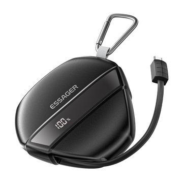 Essager Schnelllade-Powerbank mit 70cm einziehbarem Kabel & Karabiner - 10000mAh