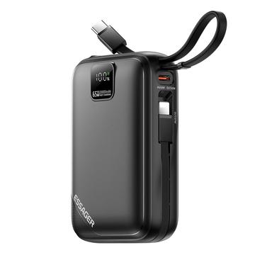 Essager PD 65W Schnelllade-Powerbank 20000mAh mit Lightning/USB-C Kabeln - Schwarz