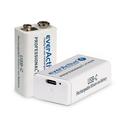 EverActive Professional+ Lithium USB-C Wiederaufladbare 9V Batterie - 550mAh