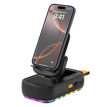 F15 3-in-1 faltbare Telefonhalterung mit Bluetooth-Lautsprecher und 1200mAh Powerbank - Schwarz