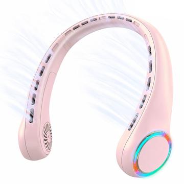F8 Blatloser Halsventilator mit Umgebungslicht - 4000-mAh-Akku, 3 Geschwindigkeitsstufen und USB-C-Aufladung - Rosa