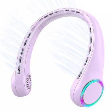 F8 blattloser Halsventilator mit Umgebungslicht - 4000-mAh-Akku, 3 Geschwindigkeitsstufen und USB-C-Aufladung - Lila