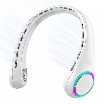 F8 Blatloser Halsventilator mit Umgebungslicht - 4000-mAh-Akku, 3 Geschwindigkeitsstufen und USB-C-Aufladung - Weiß