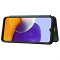 Samsung Galaxy A22 5G, Galaxy F42 5G Flip Hülle - Karbonfaser - Grün
