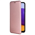 Samsung Galaxy A22 5G, Galaxy F42 5G Flip Hülle - Karbonfaser - Roségold