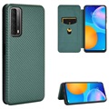 Huawei P Smart 2021 Flip Hülle - Karbonfaser - Grün