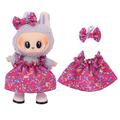 Floral Partykleid & Bowknot Stirnband für Labubu Mini Figur 17cm - Hot Pink