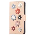 Flower Decor Serie iPhone 14 Pro Wallet Hülle - Beige