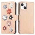 Flower Decor Serie iPhone 14 Wallet Hülle - Beige