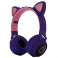 Faltbares Bluetooth Katzenohr Kinder Kopfhörer - Purpur