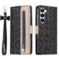 Lace Pattern Samsung Galaxy S23+ 5G Wallet Hülle - Schwarz