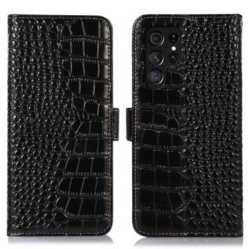 Crocodile Serie Samsung Galaxy S23 Ultra 5G Lederhülle mit Geldbörse mit RFID