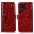 Crocodile Serie Samsung Galaxy S23 Ultra 5G Lederhülle mit Geldbörse mit RFID - Rot