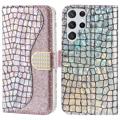 Croco Bling Serie Samsung Galaxy S23 Ultra 5G Wallet Hülle - Roségold