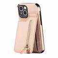 iPhone 14 Hülle mit Reißverschluss & Ständer - Karbonfaser - Beige